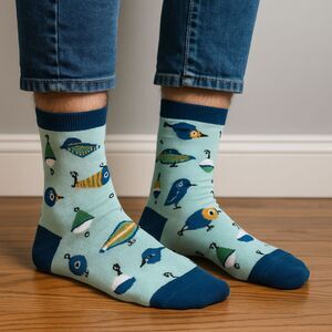 NEW Men's Socks Size 10-13 Fishing Lures Brightstar Bobber Novelty Father's Day
